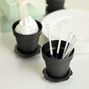 12 Pack 4" Black Succulent Planter Pots Ice Cream Dessert Cups With Clear Lids, Trays and Shovels